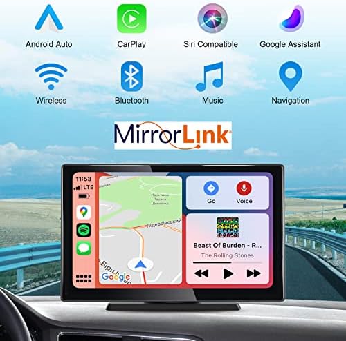 Bluetooth GPS Navigasyon ile 9 inç Taşınabilir Araç Stereo Kablosuz CarPlay Kablosuz Android Otomatik Dokunmatik Ekran
