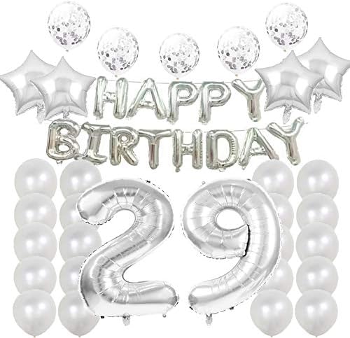 29th Doğum Günü Süslemeleri Parti Malzemeleri,29th Doğum Günü Balonlar Gümüş,Numarası 29 Mylar Balon,Lateks Balon
