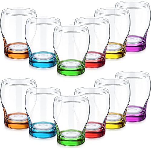 12 Renkli içme Bardağı Seti Ağır Ağırlıklı Tabanlı 11 oz Renkli Cam Bardaklar Çok Renkli Kokteyl Bardakları Bira Suyu