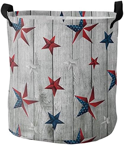 Çamaşır Sepeti Yurtsever Yıldız Ahşap 4 Temmuz Kulplu Büyük Katlanabilir eşya kutuları ABD Bayrakları Sepet Çantası