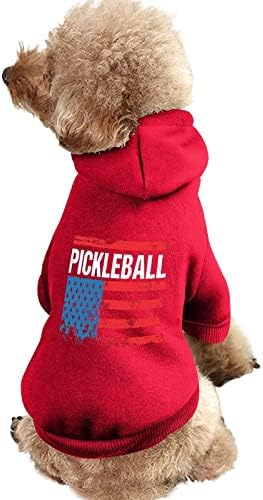 Amerikan Bayrağı Pickleball Pet Hoodies Sıcak Kazak Giysileri Kedi Köpek İçin Şapka İle