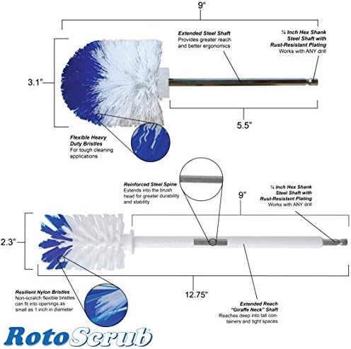 RotoScrub 2 Matkap Fırçası Seti-Ağır Hizmet Tipi Kıllara Sahip Genişletilmiş Erişim Tekerlek Fırçası + Yumuşak Kıllara