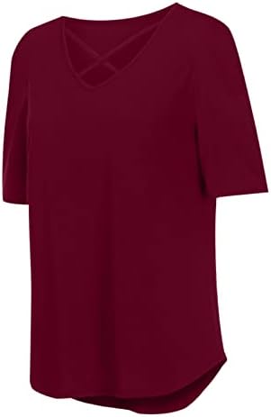 Tişört Bayan Yaz Sonbahar Kısa Kollu 2023 V Boyun Pamuk Casual Wrap Flare Çan Alt Üst Tshirt Bayanlar için FD