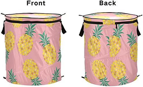 Ananas Pembe Yaz Pop Up çamaşır sepeti kapaklı Katlanabilir Depolama Sepeti Katlanabilir çamaşır torbası Daire Seyahat