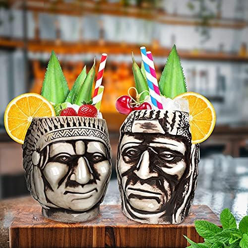 Tiki Kupalar Set-Seramik Hawaiian Parti Kupalar Drinkware, Tiki Bar Profesyonel Barware, büyük Ev Bar Mevcut Idea-TKSET0007