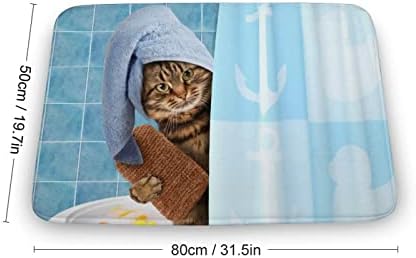 FİSNAE Banyo Halıları Mat Kedi Banyoda Duş Alır Komik Hayvan Banyo Halılarında 20 X 32 Emici Yumuşak Kaymaz Banyo