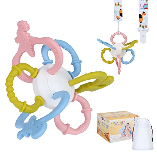 Duyusal diş çıkartma oyuncakları Bebekler için 3-6-12 Ay - Bebek Çıngırak Yumuşak Diş Kaşıyıcı Emzik Klipsi ile Bebek