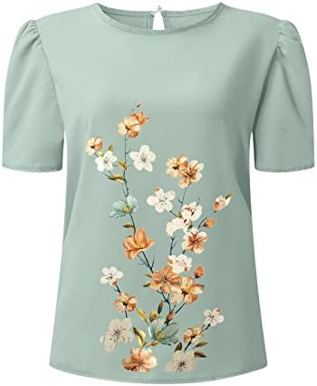 Bayan Orta Gömlek Bayan Kat Kısa Kollu Ekip Boyun Çiçek Baskılı T Shirt Üst Rahat Ince Gömlek Tee Bluz