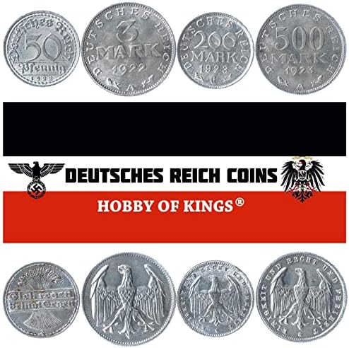 Almanya'dan 4 Sikke / Alman Sikke Seti Koleksiyonu 1 2 5 10 Pfennig / Sirküle 1873-1889 / İmparatorluk Kartalı