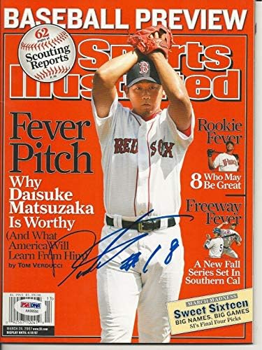 DAİSUKE MATSUZAKA (Red Sox), SPORTS ILLUSTRATED'I PSA COA (Etiketsiz) ile İmzaladı - İmzalı MLB Dergileri