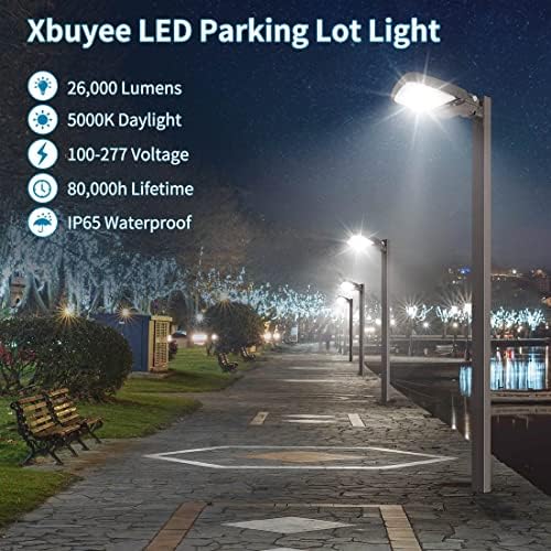 Şafak Vakti Fotoselli Xbuyee 200W LED Otopark Işığı, Kol Montajlı Kısılabilir Ticari Dış Mekan Ayakkabı Kutusu ışıkları,