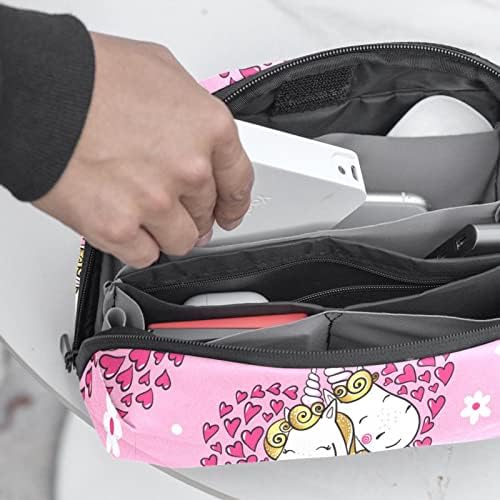 Unicorn Kalp Pembe makyaj çantası Kadınlar için, Suya Dayanıklı Deri Tuvalet Organizatör, seyahat Kozmetik Çantası