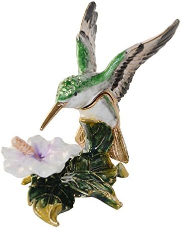 MİXDOM Sinek Kuşu Mavi Çiçek Biblo Kutusu Mücevher Kutusu El Boyalı Dekoratif Kutu Menteşeli Kapaklı Yüzük Küpe Tutucu