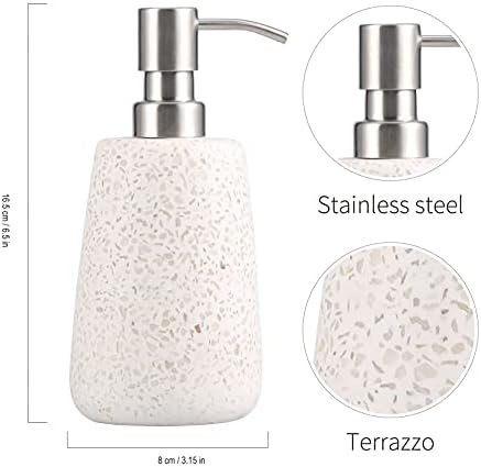Terrazzo El sabunu dispenseri, 300ml Sıvı Sabunluk Beyaz, Seramik losyon dispenseri Mutfak Banyo Tuvalet, Paslanmaz