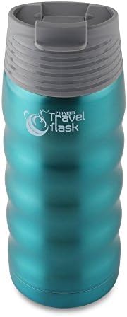 Pioneer Şişeler Çift Duvarlı Vakumlu seyahat Şişesi Sıcak ve Soğuk içme şişesi 480ml 0.48 L, Metalik Mavi